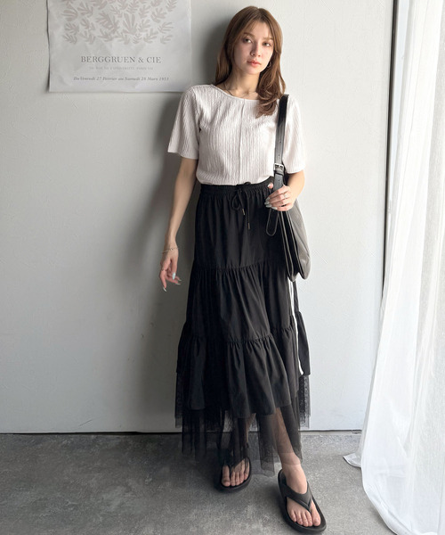 classicalelf(クラシカルエルフ)の「抜け感&二の腕カバーの優等生。前後2wayジャガードトップス(半袖)(Tシャツ/カットソー・レディース・ライトグレー/チャコール/ブラック/アイボリー・LARGE/MEDIUM/SMALL/X-LARGE)」の12枚目の写真