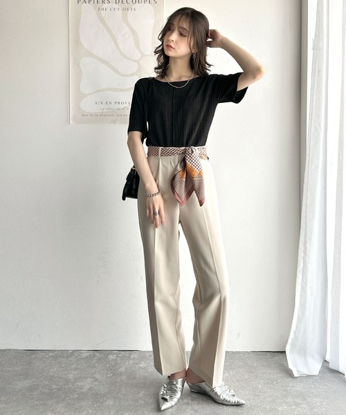 classicalelf(クラシカルエルフ)の「抜け感&二の腕カバーの優等生。前後2wayジャガードトップス(半袖)(Tシャツ/カットソー・レディース・ライトグレー/チャコール/ブラック/アイボリー・LARGE/MEDIUM/SMALL/X-LARGE)」の10枚目の写真