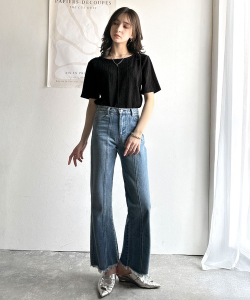 classicalelf(クラシカルエルフ)の「抜け感&二の腕カバーの優等生。前後2wayジャガードトップス(半袖)(Tシャツ/カットソー・レディース・ライトグレー/チャコール/ブラック/アイボリー・LARGE/MEDIUM/SMALL/X-LARGE)」の8枚目の写真