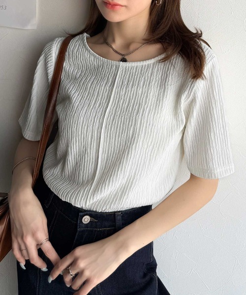classicalelf(クラシカルエルフ)の「抜け感&二の腕カバーの優等生。前後2wayジャガードトップス(半袖)(Tシャツ/カットソー・レディース・ライトグレー/チャコール/ブラック/アイボリー・LARGE/MEDIUM/SMALL/X-LARGE)」の6枚目の写真