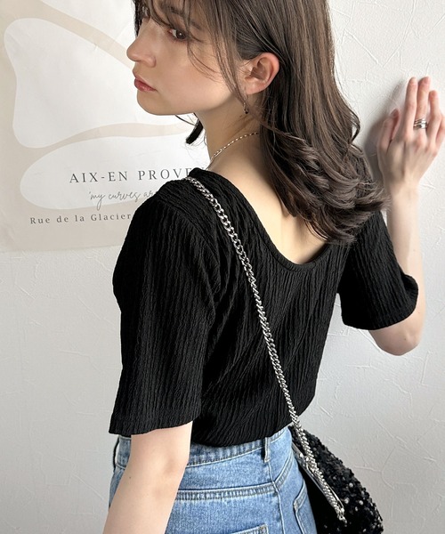 classicalelf(クラシカルエルフ)の「抜け感&二の腕カバーの優等生。前後2wayジャガードトップス(半袖)(Tシャツ/カットソー・レディース・ライトグレー/チャコール/ブラック/アイボリー・LARGE/MEDIUM/SMALL/X-LARGE)」の21枚目の写真