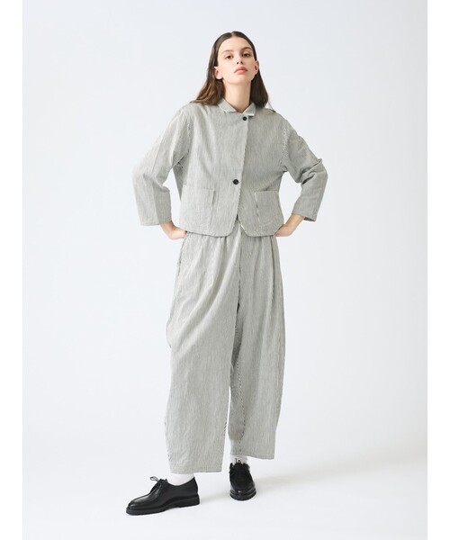 mizuiroind(ミズイロインド)の「mizuiro ind ヒッコリーワイドテーパードパンツ(その他パンツ・レディース・キナリ/インディゴブルー/ネイビー・FREE)」の9枚目の写真