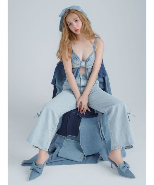 【MOGU】カルムナール　グリッターデニムリボンビスチェ【新品同様】 GLITTER DENIM RIBBON BUSTIER/グリッターデニムリボンビスチェ