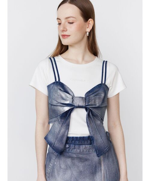 GLITTER DENIM RIBBON BUSTIER/グリッターデニムリボンビスチェ