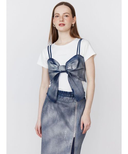 セール】GLITTER DENIM RIBBON BUSTIER/グリッターデニムリボン