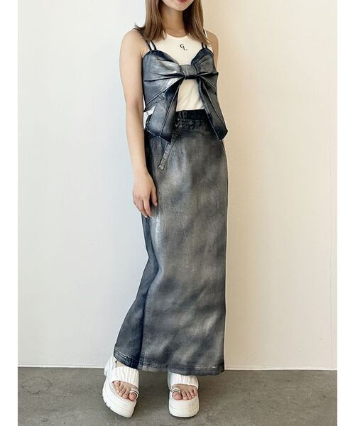 セール】GLITTER DENIM RIBBON BUSTIER/グリッターデニムリボン