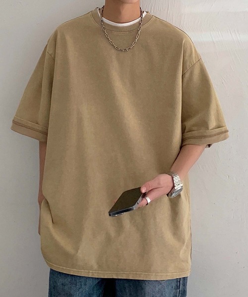 aimoha（アイモハ）の「【aimoha neo】Vintage Dye Crewneck (SS)（Tシャツ/カットソー・メンズ・グリーン/ベージュ/ブラック・LARGE/X-LARGE/XX-LARGE/XXX-LARGE）」の3枚目の写真