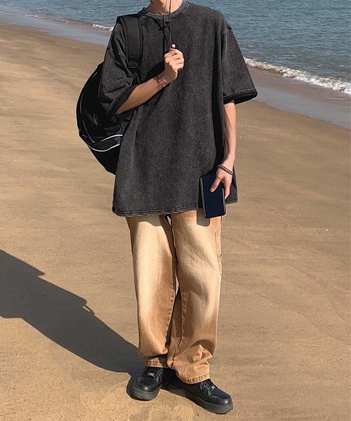 aimoha（アイモハ）の「【aimoha neo】Vintage Dye Crewneck (SS)（Tシャツ/カットソー・メンズ・グリーン/ベージュ/ブラック・LARGE/X-LARGE/XX-LARGE/XXX-LARGE）」の4枚目の写真