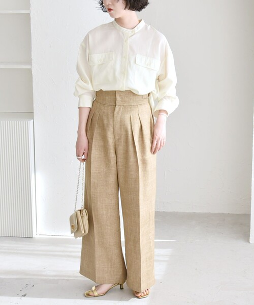 quaranciel(カランシエル)の「quaranciel:〈手洗い可能〉ドレッシー ワーク ポケット シャツ(シャツ/ブラウス・レディース・ナチュラル/ブラウン/ネイビー・ONE SIZE)」の10枚目の写真