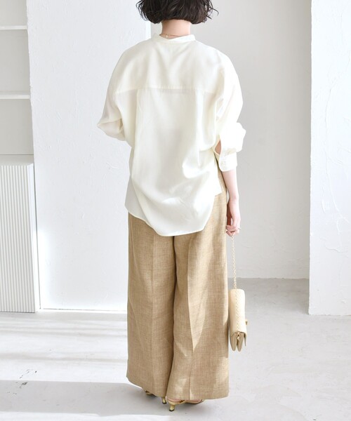 (カランシエル) シャツ 手洗い可能 ドレッシー ワーク ロングスリーブ シャツ 25SS レディース 611100023 ナチュラル ONE SIZE セール】quaranciel:〈手洗い可能〉ドレッシー ワーク ポケット シャツ