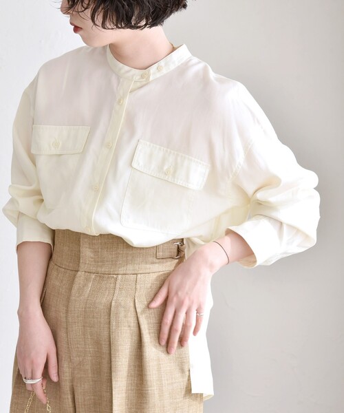 quaranciel(カランシエル)の「quaranciel:〈手洗い可能〉ドレッシー ワーク ポケット シャツ(シャツ/ブラウス・レディース・ナチュラル/ブラウン/ネイビー・ONE SIZE)」の12枚目の写真