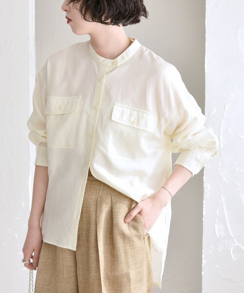 セール】quaranciel:〈手洗い可能〉ドレッシー ワーク ポケット シャツ