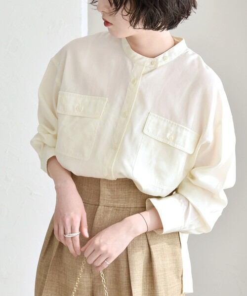 quaranciel(カランシエル)の「quaranciel:〈手洗い可能〉ドレッシー ワーク ポケット シャツ(シャツ/ブラウス・レディース・ナチュラル/ブラウン/ネイビー・ONE SIZE)」の16枚目の写真