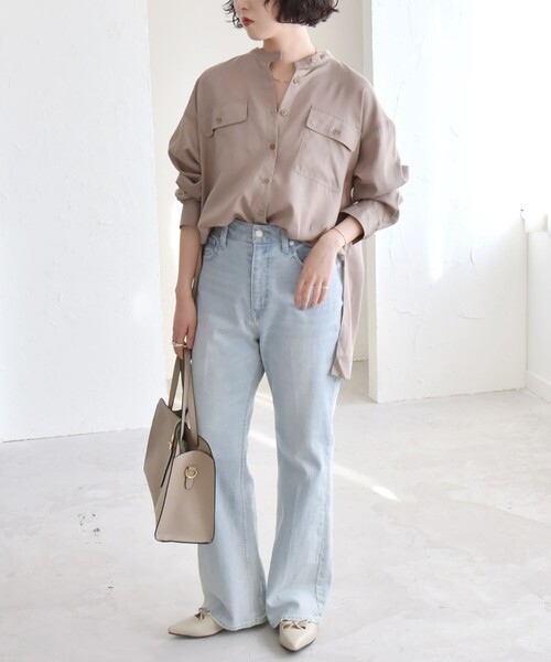 quaranciel(カランシエル)の「quaranciel:〈手洗い可能〉ドレッシー ワーク ポケット シャツ(シャツ/ブラウス・レディース・ナチュラル/ブラウン/ネイビー・ONE SIZE)」の19枚目の写真
