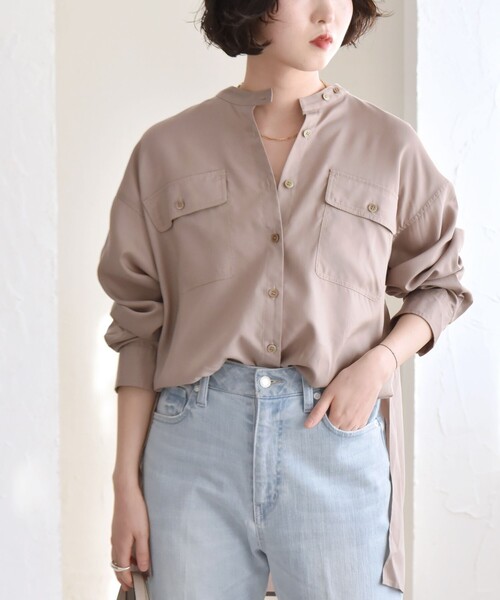 quaranciel(カランシエル)の「quaranciel:〈手洗い可能〉ドレッシー ワーク ポケット シャツ(シャツ/ブラウス・レディース・ナチュラル/ブラウン/ネイビー・ONE SIZE)」の21枚目の写真