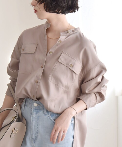 セール】quaranciel:〈手洗い可能〉ドレッシー ワーク ポケット シャツ