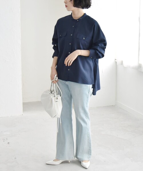 quaranciel:〈手洗い可能〉ドレッシー ワーク ポケット シャツ