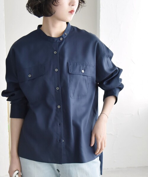 clore+ レディワークシャツ セール】quaranciel:〈手洗い可能〉ドレッシー ワーク ポケット シャツ