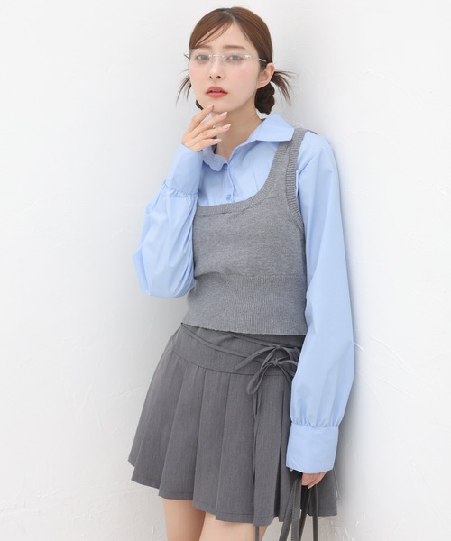 one after another NICE CLAUP(ワンアフターアナザーナイスクラップ)の「ベストドッキングデザインシャツ(シャツ/ブラウス・レディース・杢グレー/ネイビー/オフホワイト・FREE)」の3枚目の写真