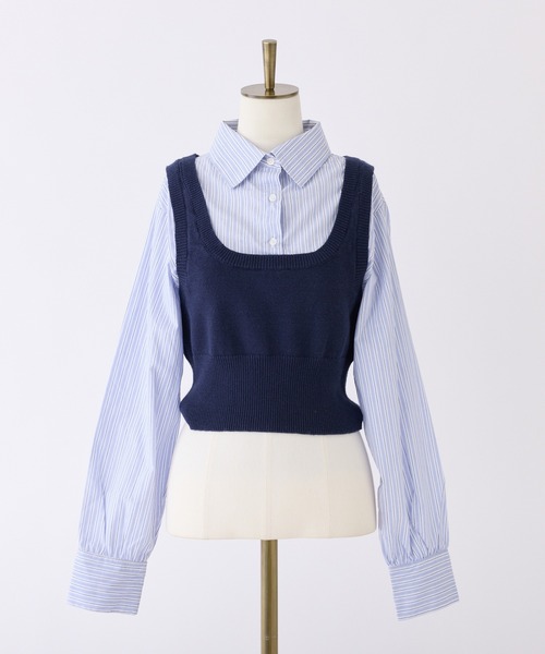 one after another NICE CLAUP(ワンアフターアナザーナイスクラップ)の「ベストドッキングデザインシャツ(シャツ/ブラウス・レディース・杢グレー/ネイビー/オフホワイト・FREE)」の4枚目の写真