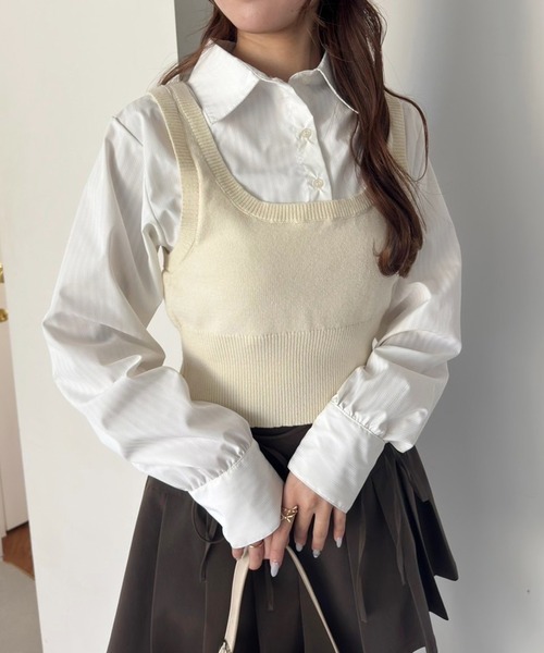 one after another NICE CLAUP(ワンアフターアナザーナイスクラップ)の「ベストドッキングデザインシャツ(シャツ/ブラウス・レディース・杢グレー/ネイビー/オフホワイト・FREE)」の16枚目の写真