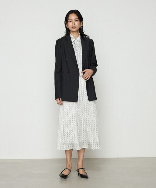 COMME CA（コムサ）の「サテンワッシャーダイヤ小紋柄 ブラウス（シャツ/ブラウス・レディース・ネイビー/オフホワイト・9号/11号）」の6枚目の写真