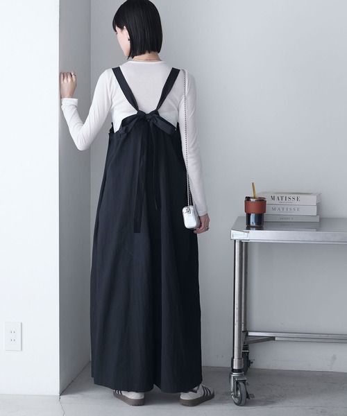 BACK RIBBON ROMPERS S サロペット　リボン HUG.U オールインワン レディース サロペット サロペ