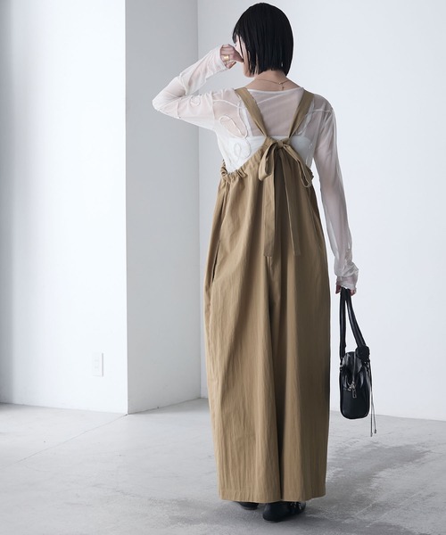 forksy.】ギャザー スーパーワイド バックリボン サロペット forksy