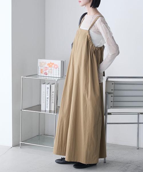 forksy.】ギャザー スーパーワイド バックリボン サロペット forksy