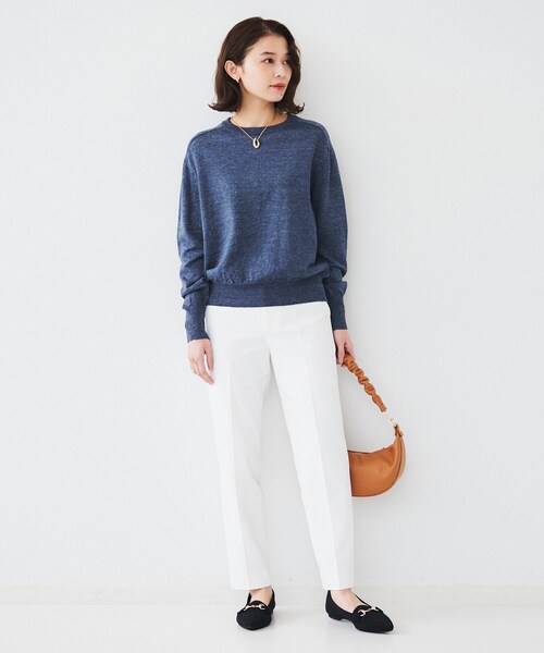 UNTITLED（アンタイトル）の「【アンサンブル可能/洗える】リネン混ベーシックニット（ニット/セーター・レディース・グリーン系/イエロー系その他/ベージュ/ネイビー・00/02/04/44/48）」の5枚目の写真