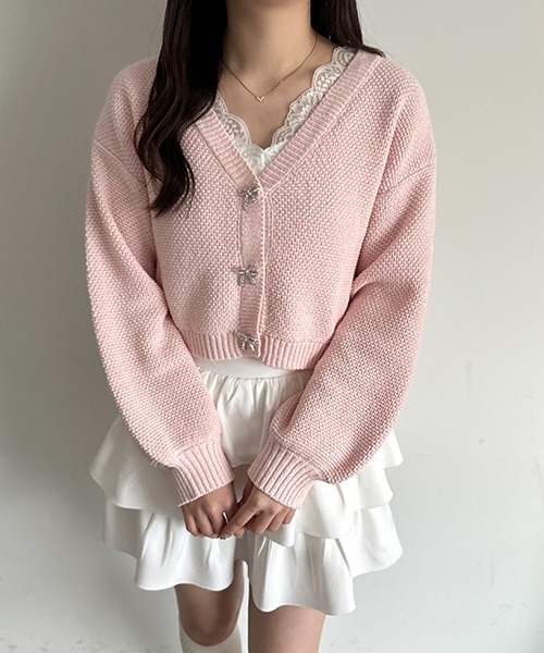 セール】【6色展開】リボンボタンカラーカーディガン