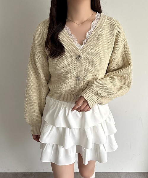 apres jour(アプレジュール)の「【6色展開】リボンボタンカラーカーディガン(カーディガン/ボレロ・レディース・ブルー/イエロー/オレンジ/ホワイト/グリーン/ピンク・X-LARGE/フリー)」の5枚目の写真