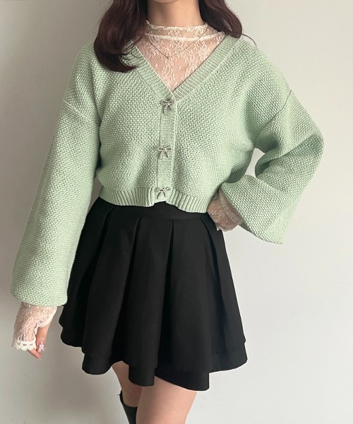 apres jour(アプレジュール)の「【6色展開】リボンボタンカラーカーディガン(カーディガン/ボレロ・レディース・ブルー/イエロー/オレンジ/ホワイト/グリーン/ピンク・X-LARGE/フリー)」の3枚目の写真