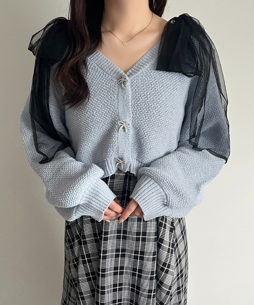 apres jour(アプレジュール)の「【6色展開】リボンボタンカラーカーディガン(カーディガン/ボレロ・レディース・ブルー/イエロー/オレンジ/ホワイト/グリーン/ピンク・X-LARGE/フリー)」の13枚目の写真