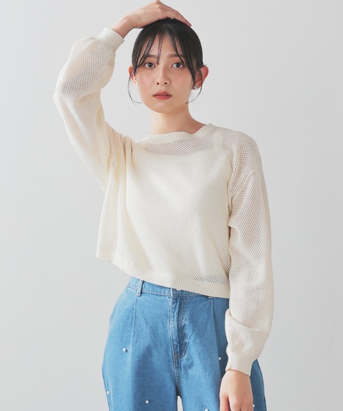 メッシュ編クルーニット（ニット/セーター）｜Honeys（ハニーズ