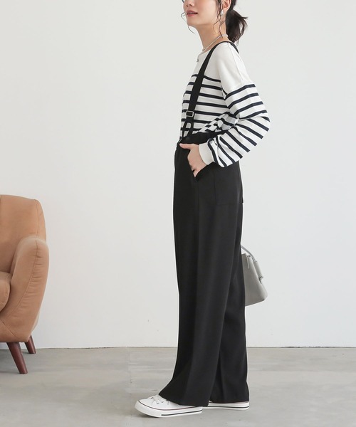 サスペンダー付 スラックス パンツ slacks 3 swanky navy サスペンダー付きタックワイドパンツ