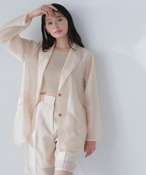 NATURAL BEAUTY BASIC(ナチュラルビューティーベーシック)の「◇シアージャケット(テーラードジャケット・レディース・ベージュ/ブラック・FREE)」の2枚目の写真