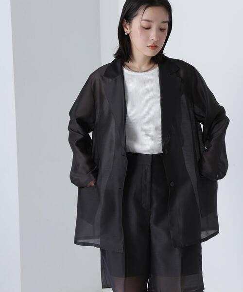 NATURAL BEAUTY BASIC(ナチュラルビューティーベーシック)の「◇シアージャケット(テーラードジャケット・レディース・ベージュ/ブラック・FREE)」の1枚目の写真