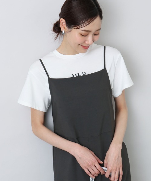 MK MICHEL KLEIN(エムケーミッシェルクラン)の「リネンライクコンビネゾン/洗える(サロペット/オーバーオール・レディース・ダークグレー/ブラウン系その他・38)」の1枚目の写真