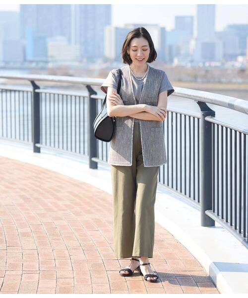 NEWYORKER(ニューヨーカー)の「麻混オックス アジャスト釦ワークパンツ(その他パンツ・レディース・ネイビー・9号/11号)」の2枚目の写真