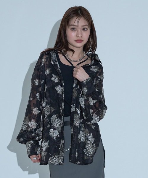 Ellno de Mavie(エルノデメヴィ)の「オパールシアールーズシャツ(シャツ/ブラウス・レディース・ブラック/オフホワイト・FREE)」の2枚目の写真