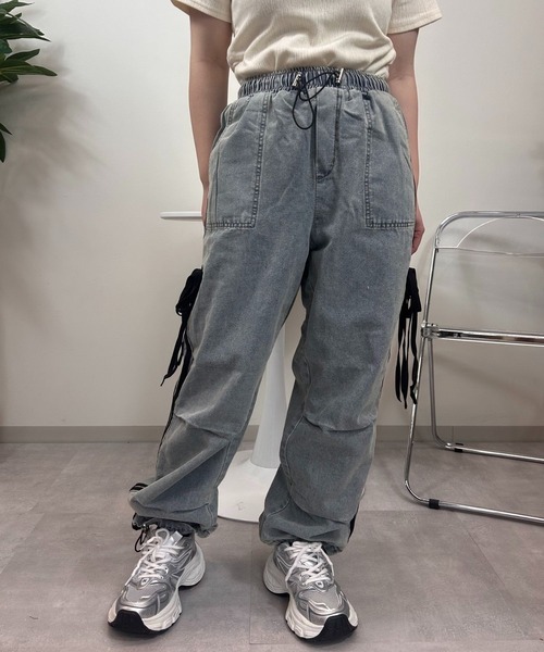 UP START(アップスタート)の「【sevens】PT サイドラインリボンデニムパンツ(デニムパンツ・レディース・グレー/サックスブルー/ダークグレー/ブルー・FREE)」の16枚目の写真