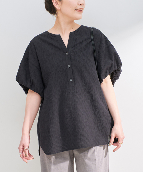 ギャザースリーブペプラムシャツ　Mサイズ ELENDEEK（エレンディーク）の「ギャザースリーブペプラム