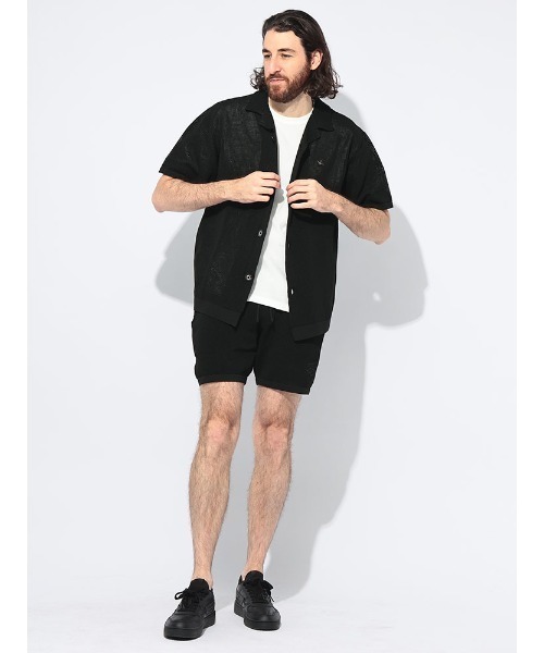 1piu1uguale3 RELAX（ウノピュウノウグァーレトレリラックス）の「1PIU1UGUALE3 RELAX (ウノ ピュ ウノ ウグァーレ トレ リラックス) メッシュニット オープンカラー 半袖 シャツ（シャツ/ブラウス・メンズ・ブラック/サックスブルー・S/M/L/LL）」の10枚目の写真