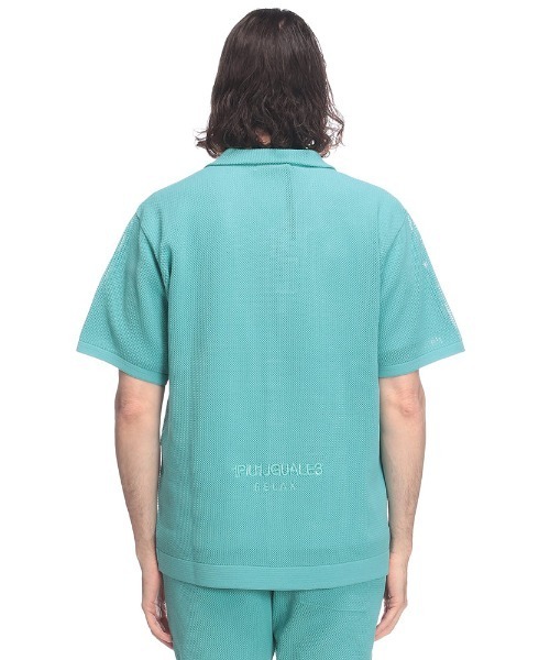 1piu1uguale3 RELAX（ウノピュウノウグァーレトレリラックス）の「1PIU1UGUALE3 RELAX (ウノ ピュ ウノ ウグァーレ トレ リラックス) メッシュニット オープンカラー 半袖 シャツ（シャツ/ブラウス・メンズ・ブラック/サックスブルー・S/M/L/LL）」の7枚目の写真