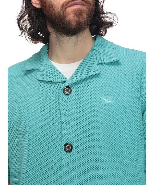 1piu1uguale3 RELAX（ウノピュウノウグァーレトレリラックス）の「1PIU1UGUALE3 RELAX (ウノ ピュ ウノ ウグァーレ トレ リラックス) メッシュニット オープンカラー 半袖 シャツ（シャツ/ブラウス・メンズ・ブラック/サックスブルー・S/M/L/LL）」の6枚目の写真