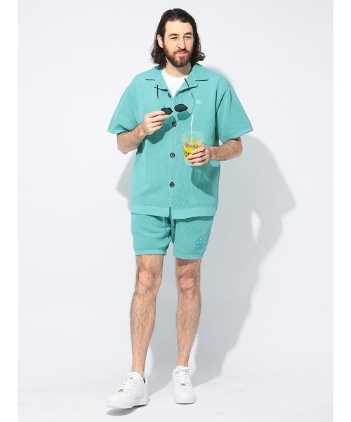 1piu1uguale3 RELAX（ウノピュウノウグァーレトレリラックス）の「1PIU1UGUALE3 RELAX (ウノ ピュ ウノ ウグァーレ トレ リラックス) メッシュニット オープンカラー 半袖 シャツ（シャツ/ブラウス・メンズ・ブラック/サックスブルー・S/M/L/LL）」の13枚目の写真