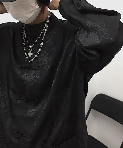 WARAIJOGO(ワライジョウゴ)の「【WARAIJOGO】スタンドカラー総柄チャイナシャツ(NEZ)(シャツ/ブラウス・メンズ・ホワイト/ブラック・FREE)」の13枚目の写真