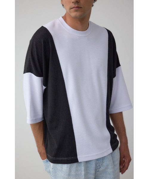 AZUL by moussy(アズールバイマウジー)の「異素材スウィッチングトップス(Tシャツ/カットソー・メンズ・ブラック系その他/ホワイト系その他/ブルー系その他・MEDIUM/LARGE)」の1枚目の写真