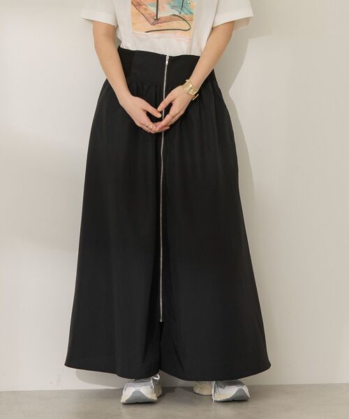 極美品　archivio シルバースカート　撥水加工38 セール】撥水加工 フロントZIPフレアスカート（スカート